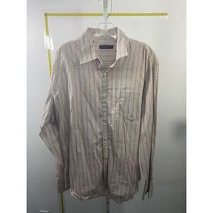 Thirty Six Red Mens XXL Long Sleeve Button Down Shirt Geometric Stripe Brown Tan